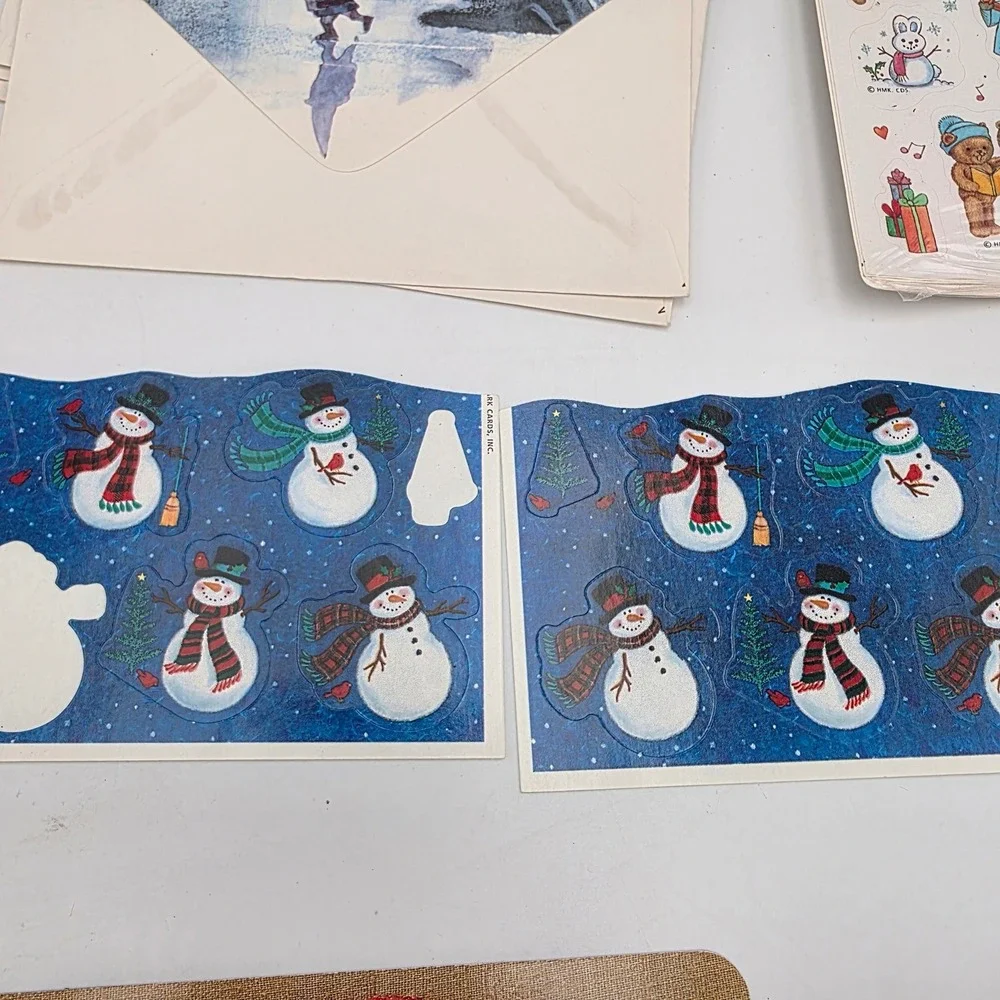 Vintage Hallmark Christmas Stickers Envelopes Postcard Lot Gnomes Mice Snowmen